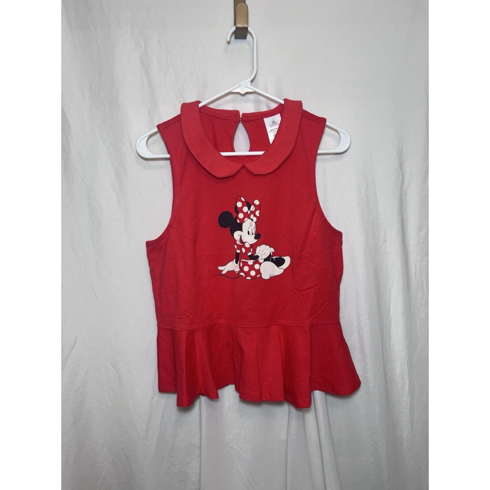 Disney Minnie Mouse Red Peplum Collared Top NWT Size L